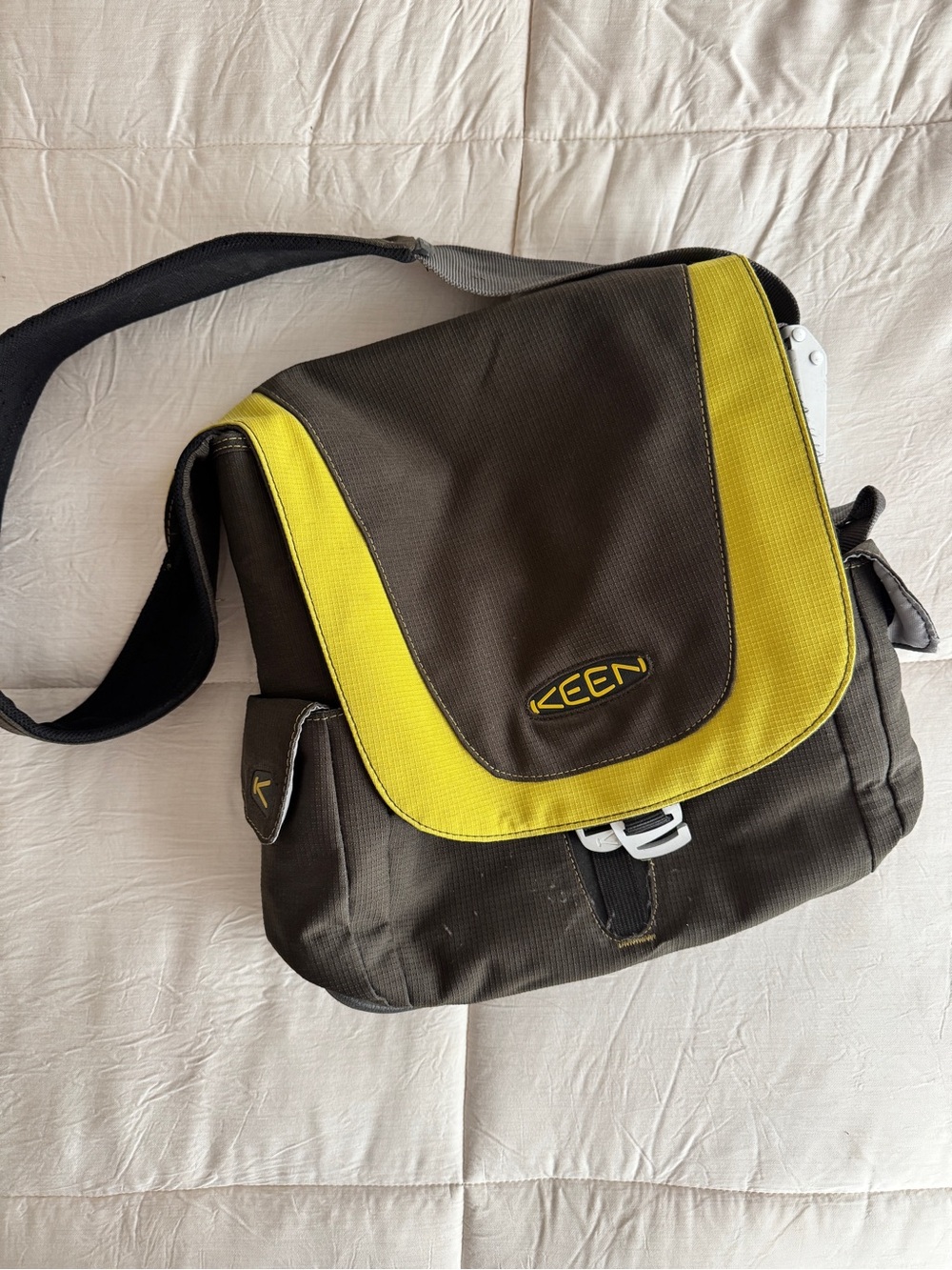 KEEN Olive Green and Lime Messenger Bag
